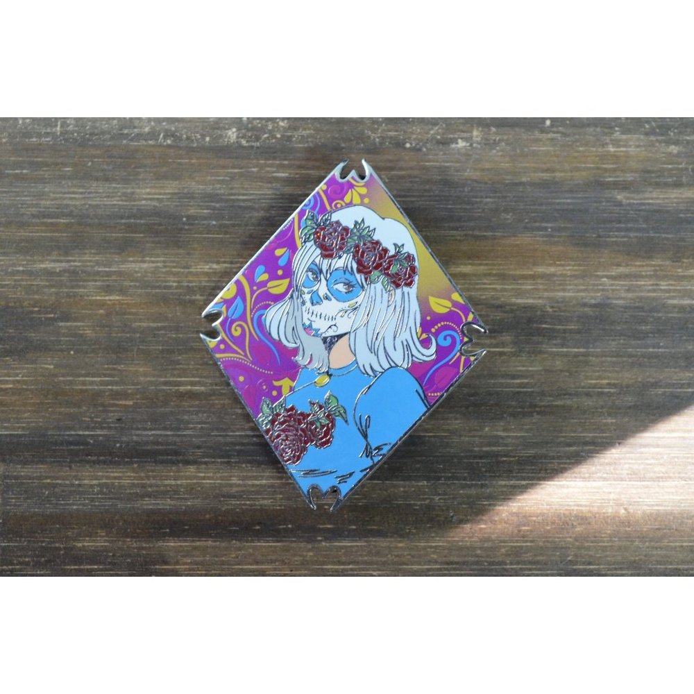 La Catrina Anime Enamel Pin Roses Girl Diamond #LE800